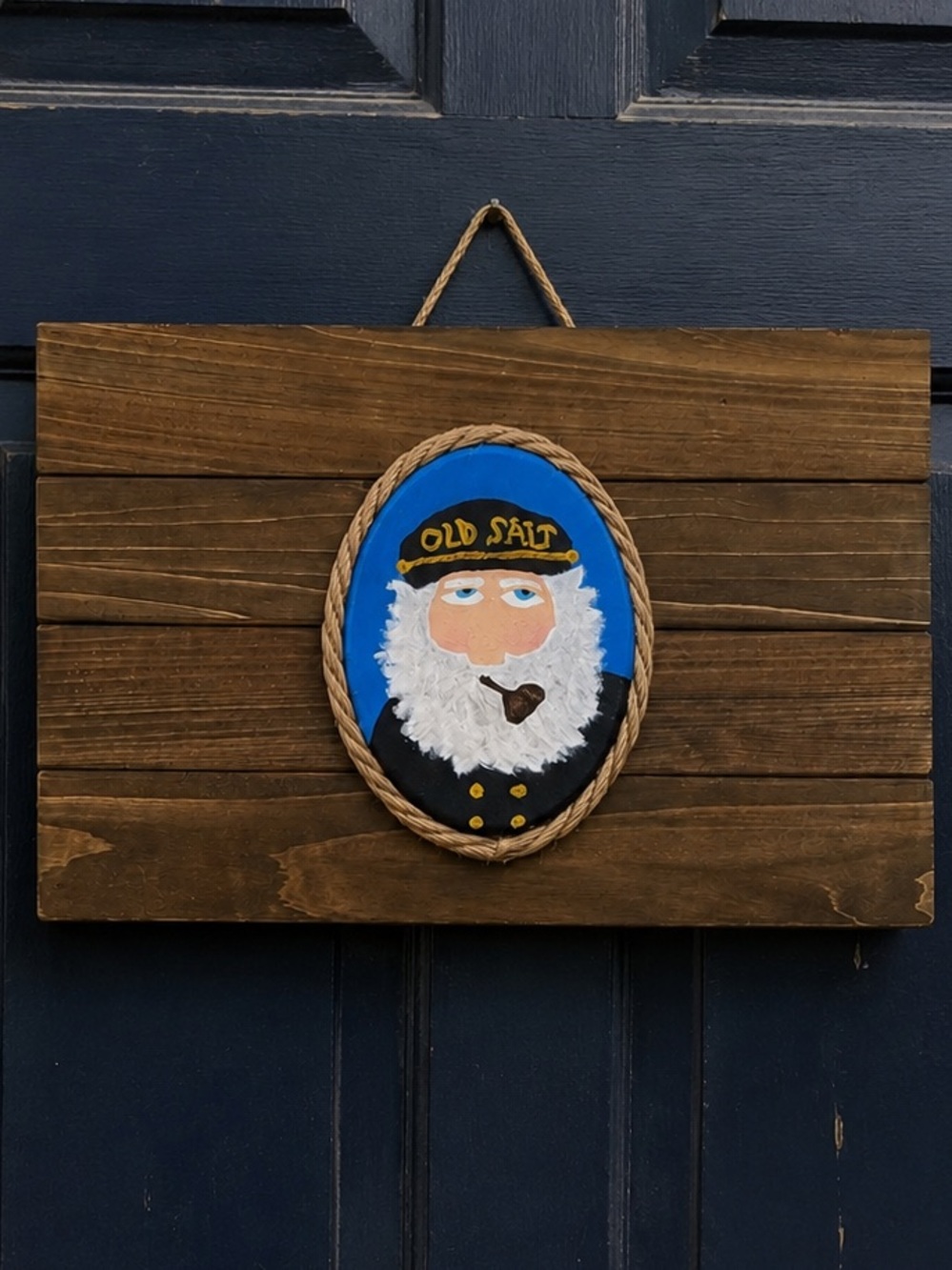 Original Old Salt Fisherman Folk Art Wall Hanging – Nautical Coastal Wood Decor